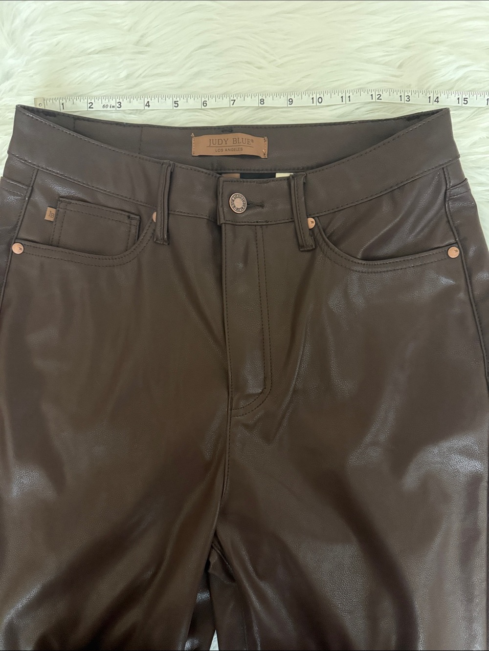 Judy Blue Brown Faux Leather Wide Leg Pants Size 9/29 High Rise Vegan Leather - Picture 8 of 13